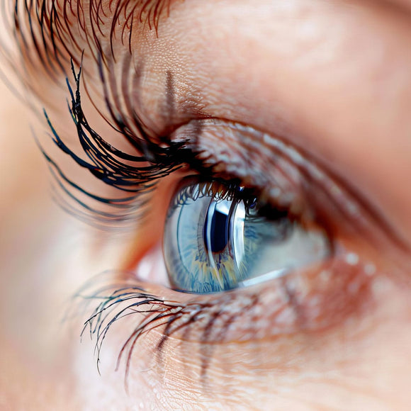 Close-up image of beautifully curled lashes without using an eyelash curler. The lashes look naturally lifted, soft, and voluminous, giving a fluttery effect. Perfect for a fresh, effortless look!