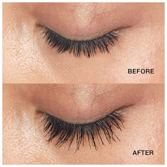 Before and After image revealing remarkable results of eyelash transformation using Yep Lash XL lash serum.