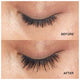 Before and After image revealing remarkable results of eyelash transformation using lash serum.