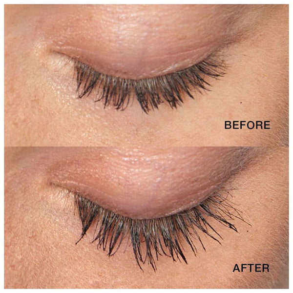See the difference with our eyelash serum - Before and After image of longer-looking and fuller lashes!